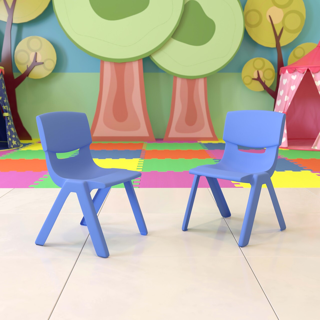 Emma and Oliver 2 Pack Plastic Stack School Chair with 13.25"H Seat, K-2 School Chair